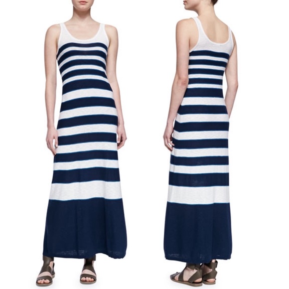Vince Graduating-Stripes Sleeveless Maxi Dress Blue and White Cotton Size Small - Picture 1 of 8